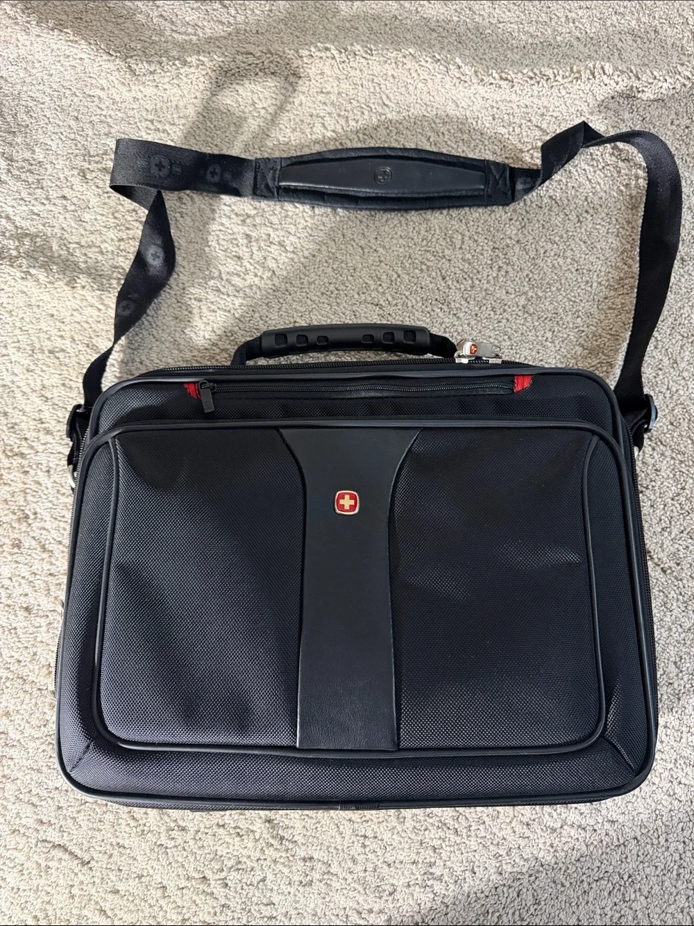 SwissGear Black Laptop Messenger Bag with Red Accent